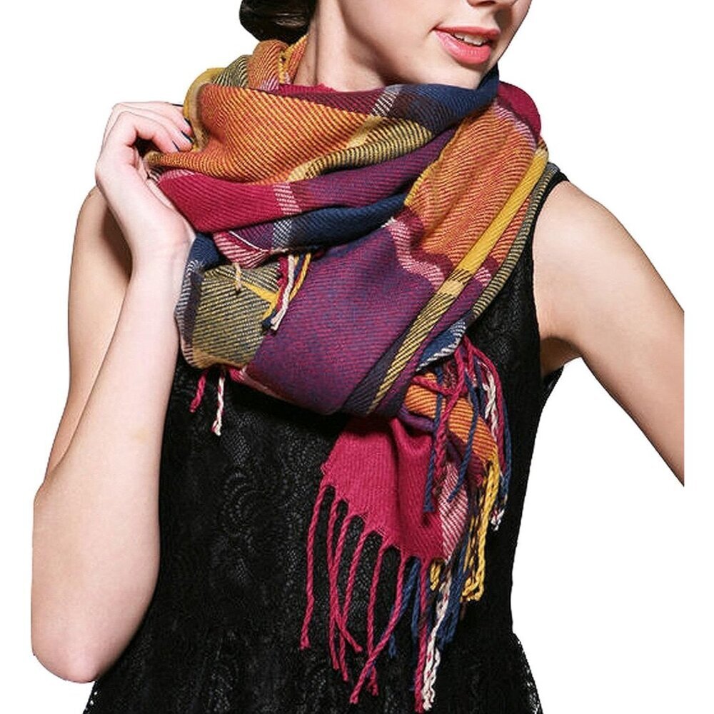 Womens Scarf Fashion Long Plaid Shawls Wraps Big Grid Winter Warm Lattice Large